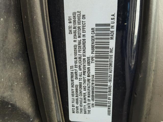 4S3BH665527615144 - 2002 SUBARU LEGACY OUT BLUE photo 10