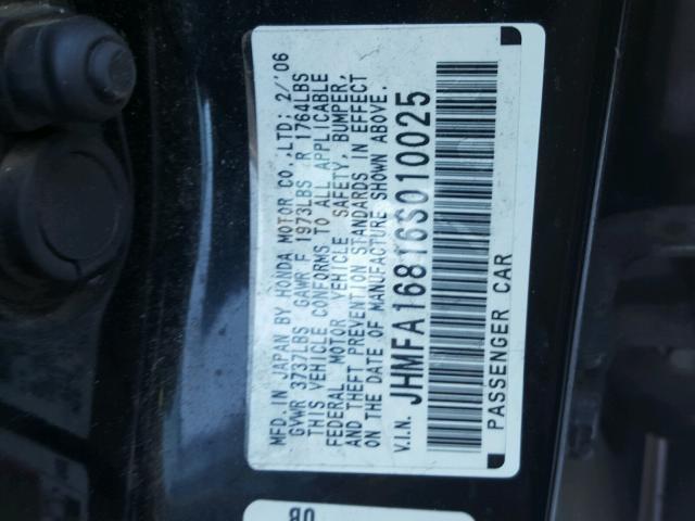 JHMFA16816S010025 - 2006 HONDA CIVIC EX BLACK photo 10