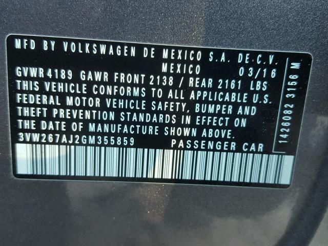 3VW267AJ2GM355859 - 2016 VOLKSWAGEN JETTA S 石墨色 照片 10