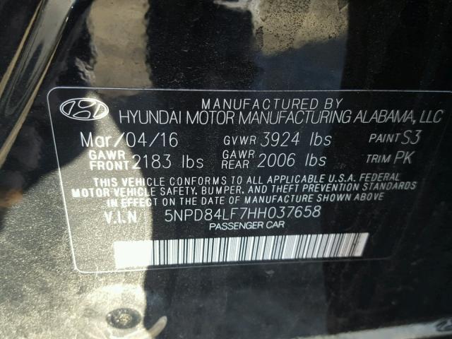 5NPD84LF7HH037658 - 2017 HYUNDAI ELANTRA SE BLACK photo 10