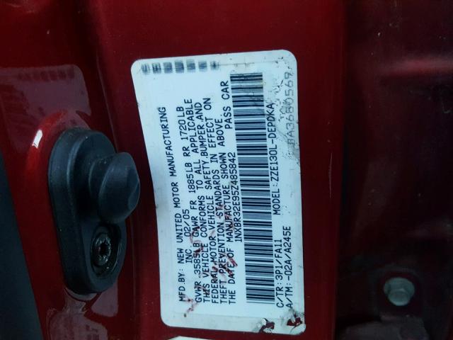 1NXBR32E95Z485842 - 2005 TOYOTA COROLLA CE RED photo 10