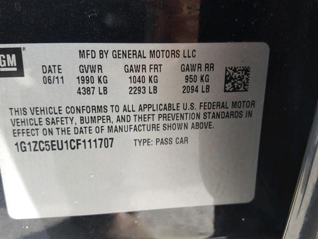 1G1ZC5EU1CF111707 - 2012 CHEVROLET MALIBU 1LT BLUE photo 10