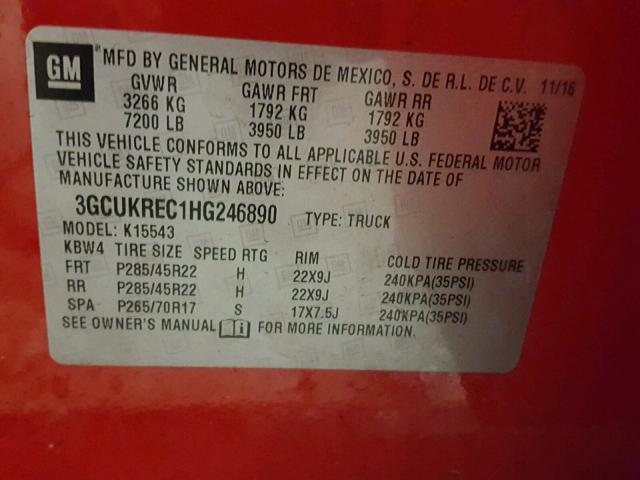 3GCUKREC1HG246890 - 2017 CHEVROLET SILVERADO RED photo 10