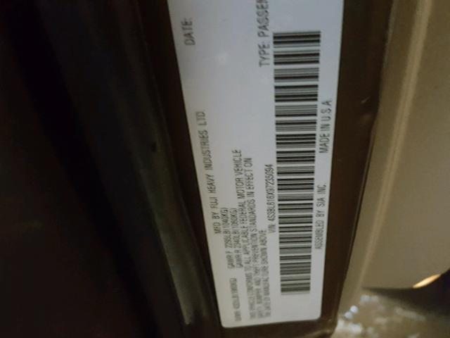 4S3BL616X97235094 - 2009 SUBARU LEGACY 2.5 BROWN photo 10