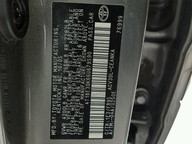 4T1BE30K66U679590 - 2006 TOYOTA CAMRY LE GRAY photo 10