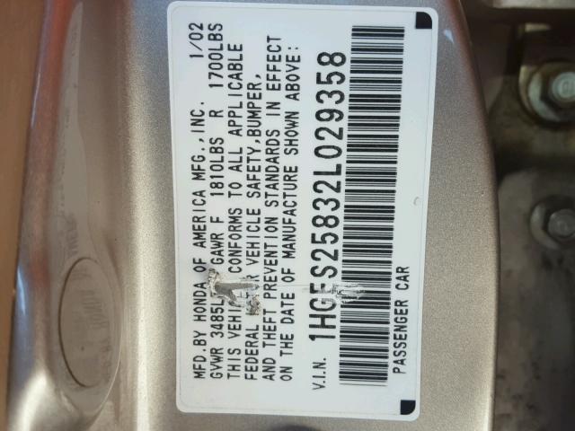 1HGES25832L029358 - 2002 HONDA CIVIC EX SILVER photo 10