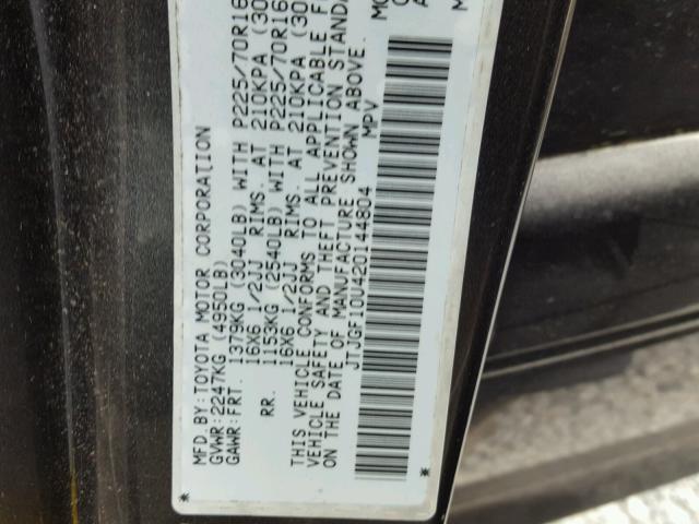 JTJGF10U420144804 - 2002 LEXUS RX 300 BLACK photo 10