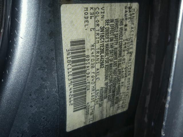 3N1BC11E39L442662 - 2009 NISSAN VERSA S GRAY photo 10