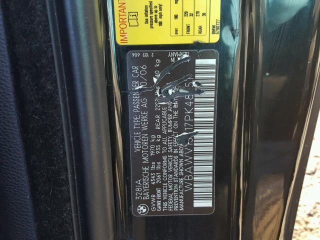 WBAWV13517PK48751 - 2007 BMW 328 I SULE BLACK photo 10