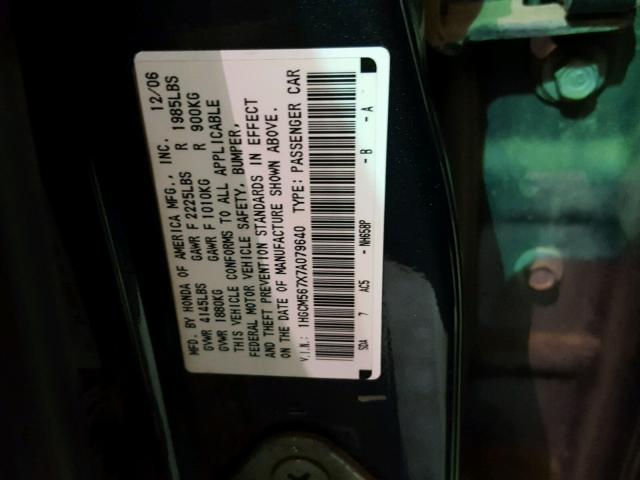 1HGCM567X7A079640 - 2007 HONDA ACCORD EX GRAY photo 10