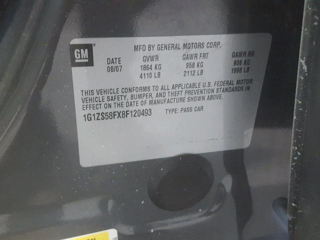1G1ZS58FX8F120493 - 2008 CHEVROLET MALIBU LS GRAY photo 10