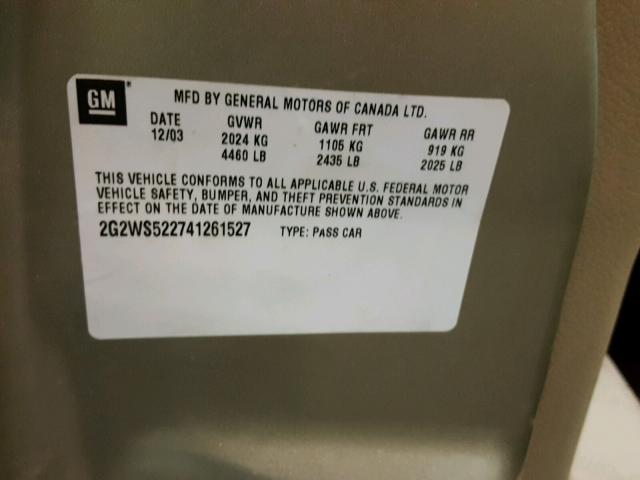 2G2WS522741261527 - 2004 PONTIAC GRAND PRIX GOLD photo 10