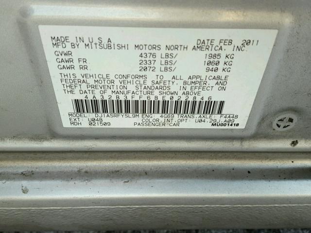 4A32B3FF6BE022846 - 2011 MITSUBISHI GALANT ES SILVER photo 10