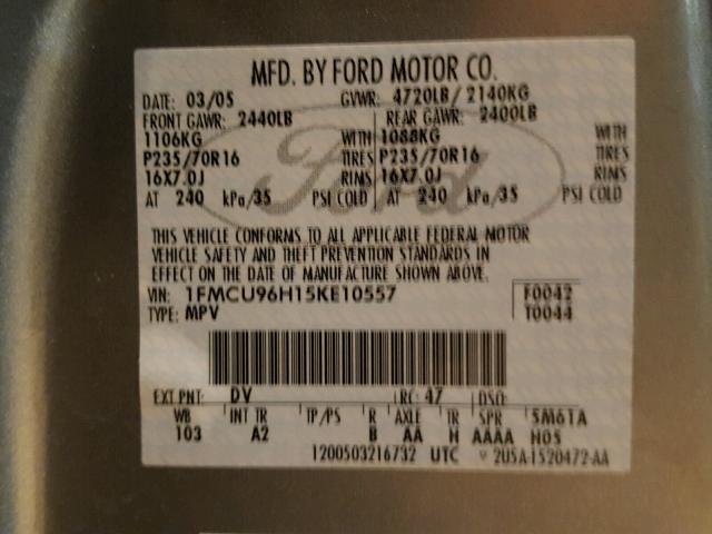 1FMCU96H15KE10557 - 2005 FORD ESCAPE HEV GREEN photo 10