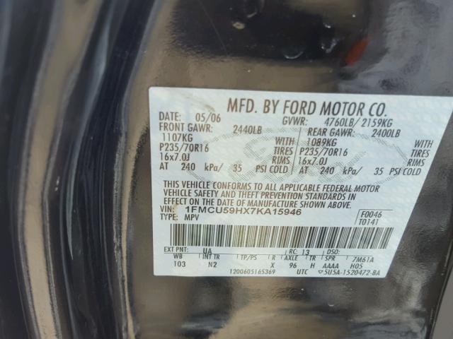 1FMCU59HX7KA15946 - 2007 FORD ESCAPE HEV BLACK photo 10