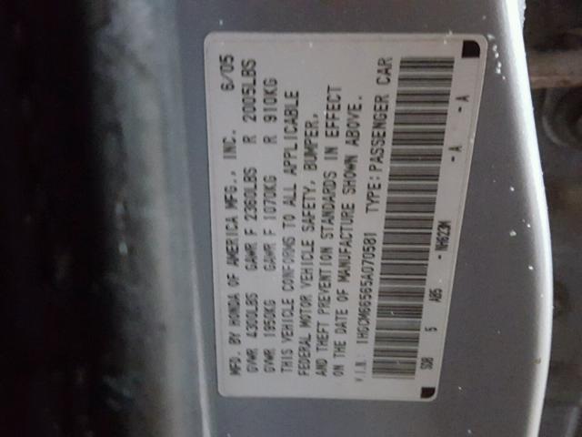 1HGCM66565A070581 - 2005 HONDA ACCORD EX SILVER photo 10