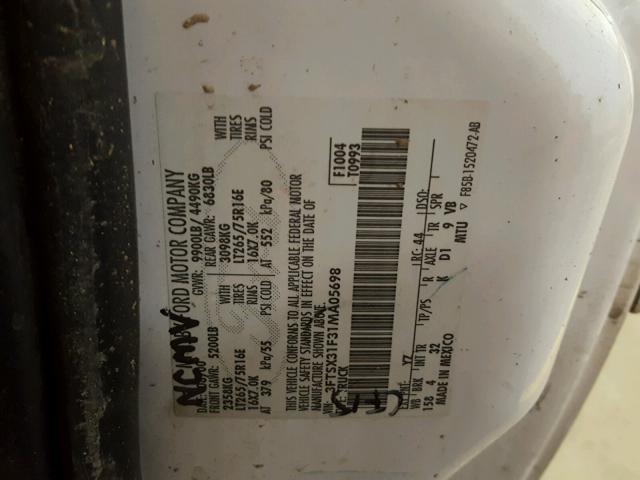 3FTSX31F31MA05698 - 2001 FORD F350 SRW S WHITE photo 10