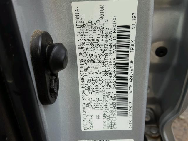 3TMLU42N39M027608 - 2009 TOYOTA TACOMA DOU SILVER photo 10