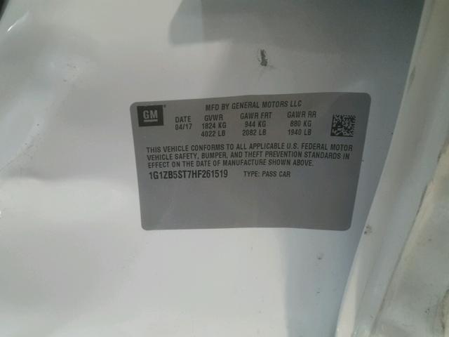 1G1ZB5ST7HF261519 - 2017 CHEVROLET MALIBU LS WHITE photo 10