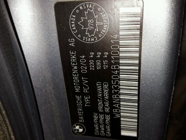 WBANB33504B110014 - 2004 BMW 545 I GRAY photo 10