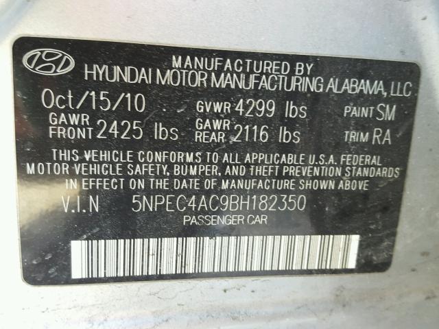 5NPEC4AC9BH182350 - 2011 HYUNDAI SONATA SE SILVER photo 10