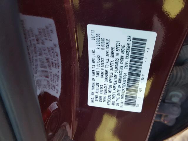 1HGCR2F73EA001584 - 2014 HONDA ACCORD EX MAROON photo 10