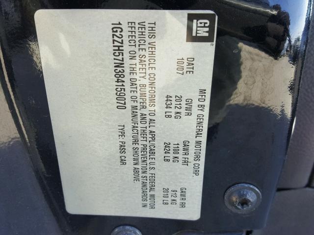 1G2ZH57N384159070 - 2008 PONTIAC G6 GT BLACK photo 10