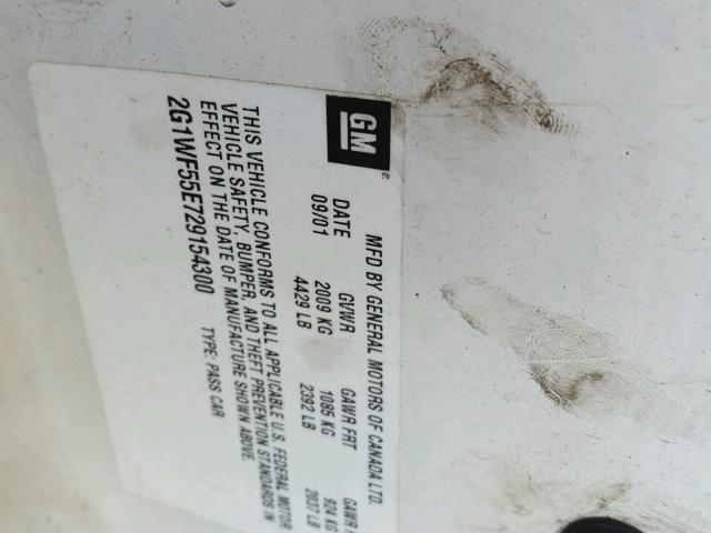 2G1WF55E729154300 - 2002 CHEVROLET IMPALA 白色 照片 10