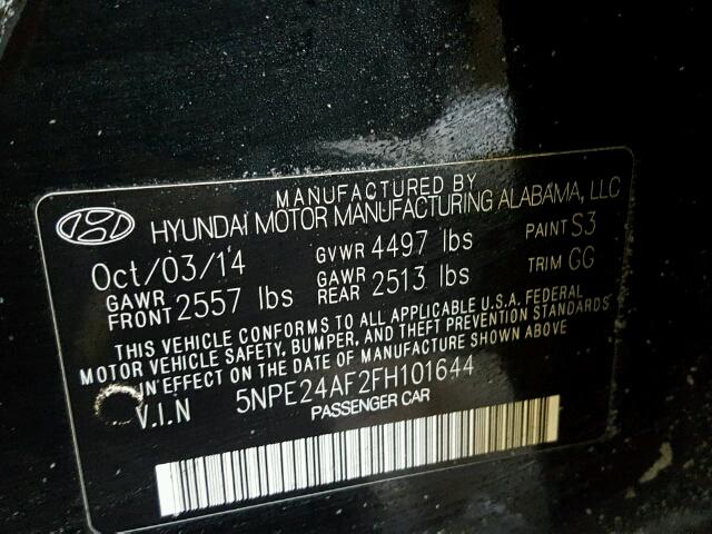 5NPE24AF2FH101644 - 2015 HYUNDAI SONATA SE BLACK photo 10