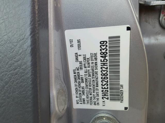 2HGES26832H548339 - 2002 HONDA CIVIC EX ვერცხლისფერი ფოტო 10