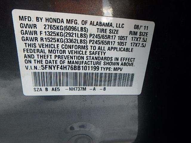 5FNYF4H76BB101199 - 2011 HONDA PILOT EXLN CHARCOAL photo 10