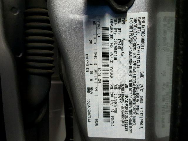 1FADP3F25DL138229 - 2013 FORD FOCUS SE SILVER photo 10