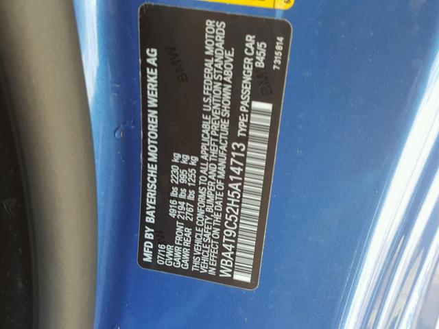 WBA4T9C52H5A14713 - 2017 BMW 440I BLUE photo 10