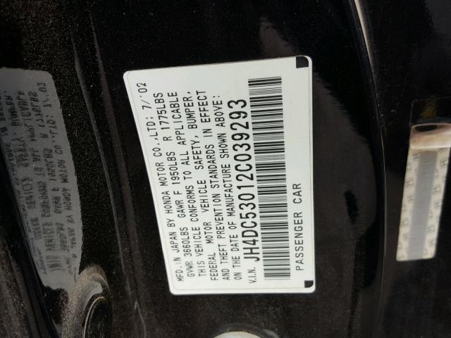 JH4DC53012C039293 - 2002 ACURA RSX TYPE-S BLACK photo 10