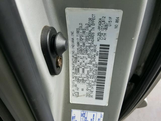 5TDBA22C64S010687 - 2004 TOYOTA SIENNA XLE SILVER photo 10