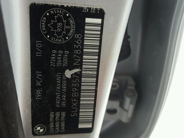 5UXFB93572LN78368 - 2002 BMW X5 4.6IS SILVER photo 10