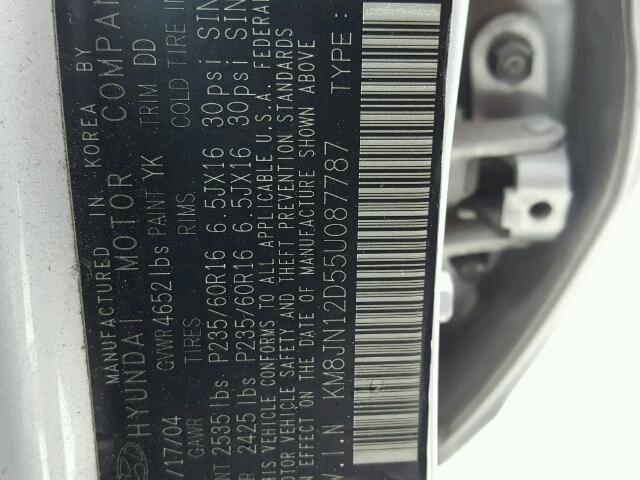 KM8JN12D55U087787 - 2005 HYUNDAI TUCSON GLS GRAY photo 10