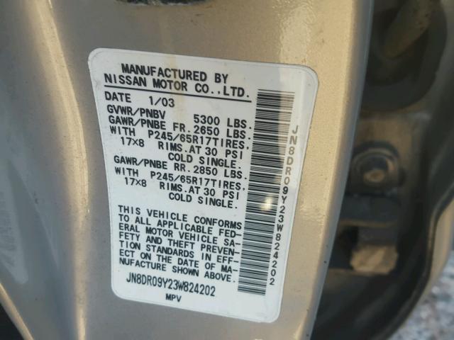 JN8DR09Y23W824202 - 2003 NISSAN PATHFINDER SILVER photo 10