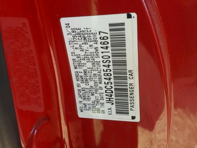 JH4DC54854S014667 - 2004 ACURA RSX RED photo 10