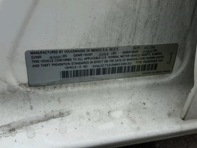 3VWJZ71K08M108532 - 2008 VOLKSWAGEN JETTA S Ağ foto 10