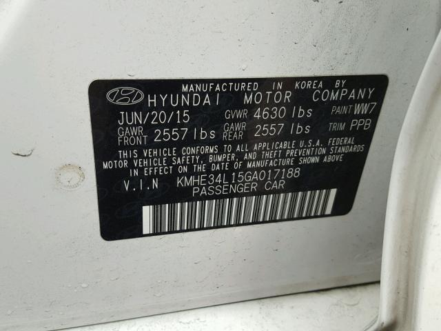 KMHE34L15GA017188 - 2016 HYUNDAI SONATA HYB WHITE photo 10