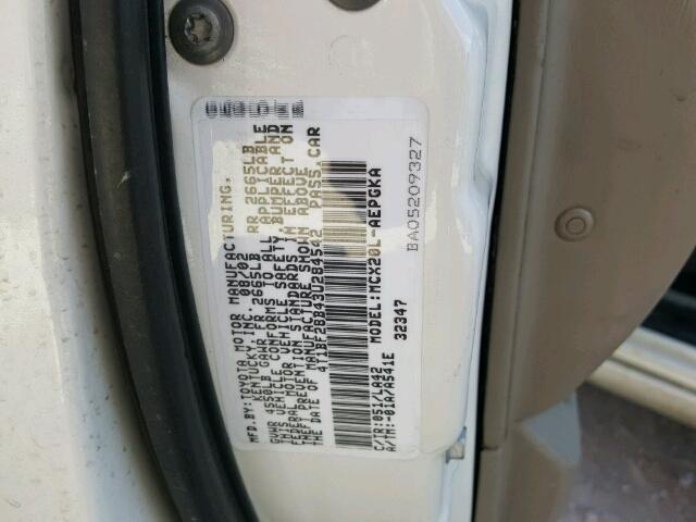 4T1BF28B43U284542 - 2003 TOYOTA AVALON XL WHITE photo 10