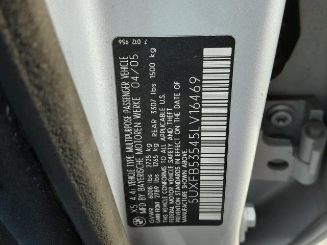 5UXFB53545LV16469 - 2005 BMW X5 4.4I SILVER photo 10
