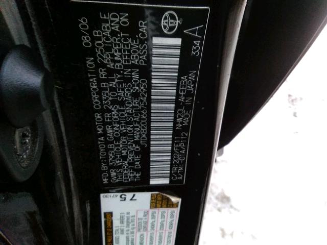 JTDKB20U667542950 - 2006 TOYOTA PRIUS BLACK photo 10