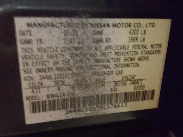 1N4AL11D55C376613 - 2005 NISSAN ALTIMA S BLACK photo 10