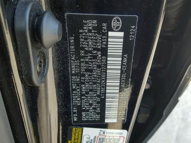 4T1BE32KX6U127569 - 2006 TOYOTA CAMRY LE BLACK photo 10