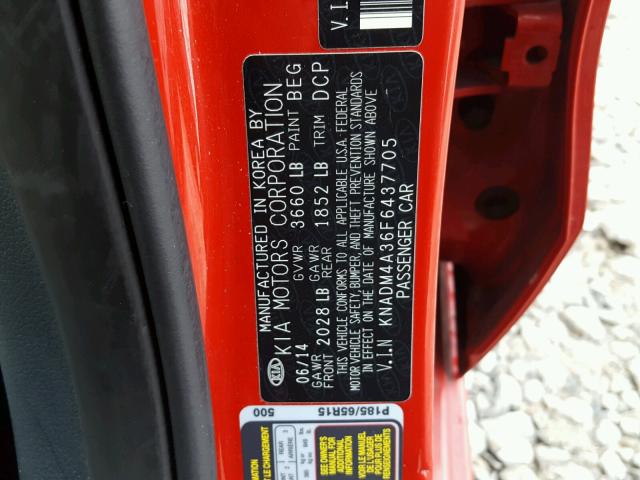 KNADM4A36F6437705 - 2015 KIA RIO LX Կարմիր լուսանկար 10