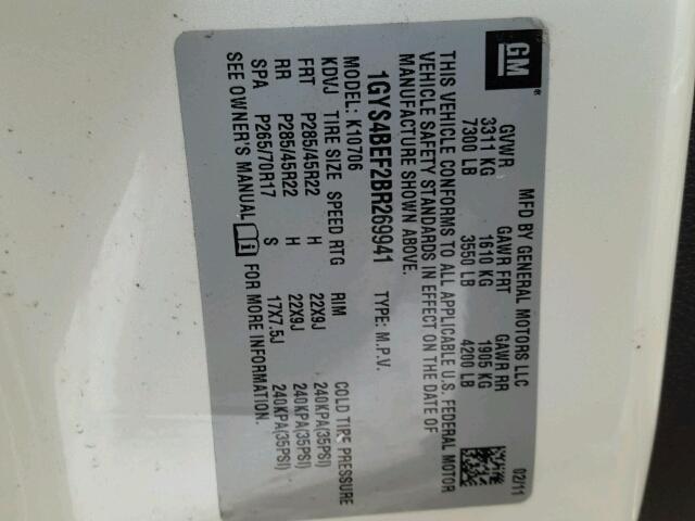 1GYS4BEF2BR269941 - 2011 CADILLAC ESCALADE L CREAM photo 10