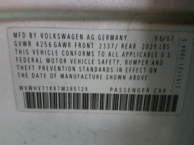 WVWHV71K87W285129 - 2007 VOLKSWAGEN NEW GTI SILVER photo 10