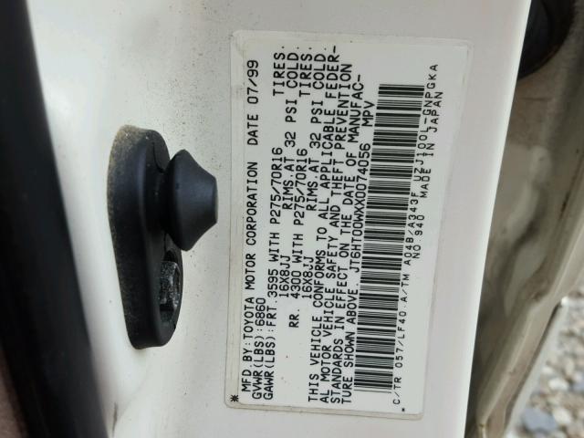 JT6HT00WXX0074056 - 1999 LEXUS LX 470 WHITE photo 10